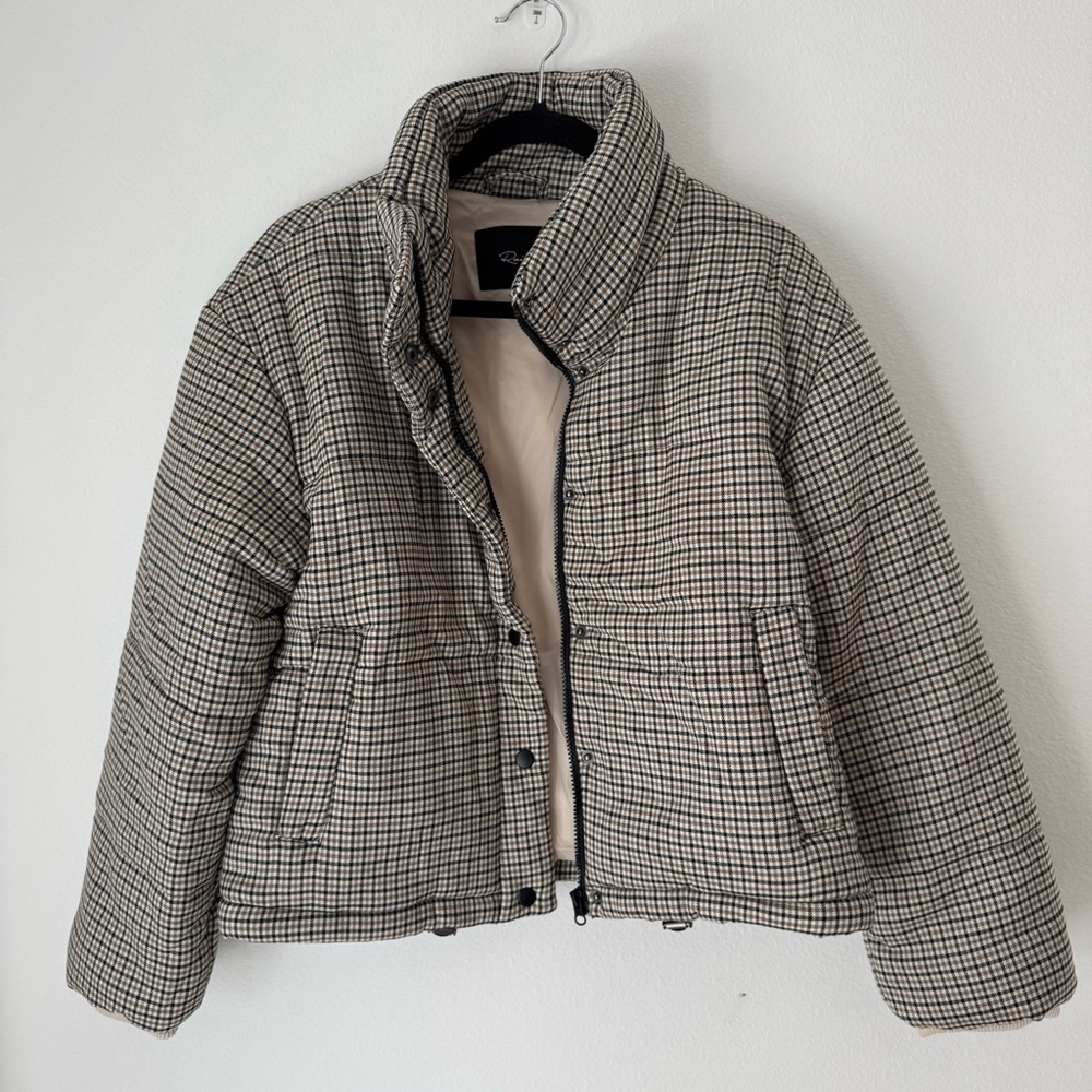 Rails Beige Black Check Puffer Jacket